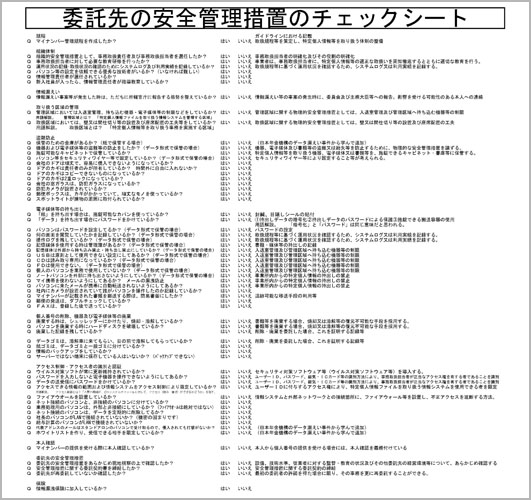 マイナンバー委託先の安全管理措置のチェックシート